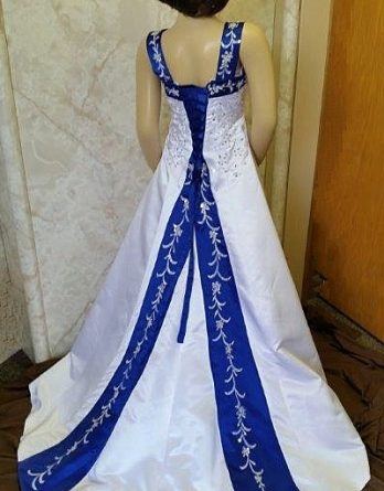White and royal blue flower girl dress