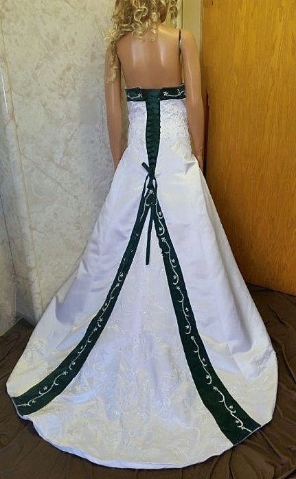 white and green wedding dress