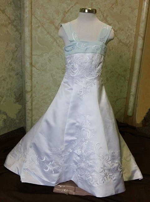 white with baby blue wedding gown