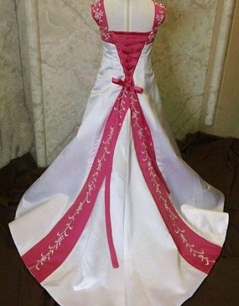white and raspberry flower girl dress
