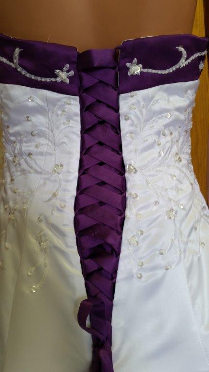 White and purple wedding gown