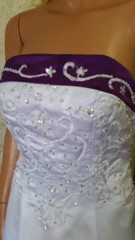 White and purple wedding gown