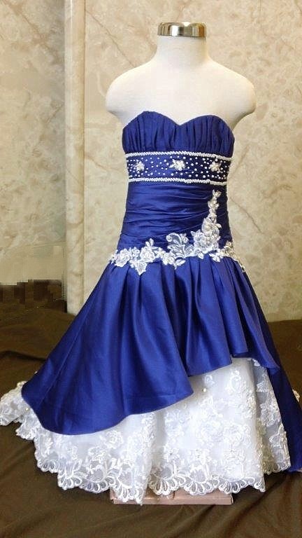 blue and white miniature bride dresses