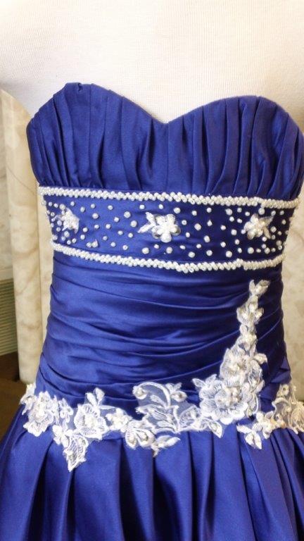 blue and white miniature bride dresses