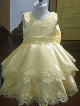 Yellow lace layered flower girl dress.