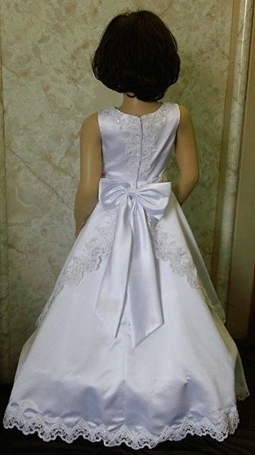 long white flower girl dress with lace