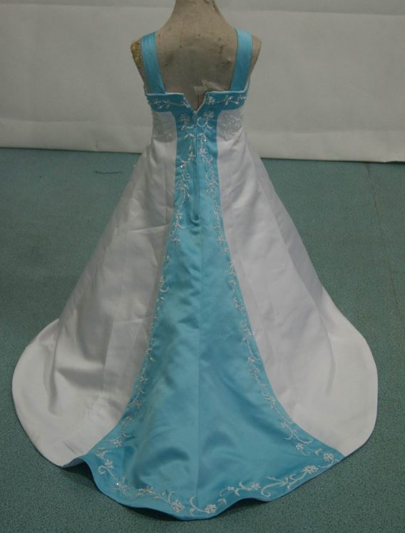 Pool blue and white flower girl dress