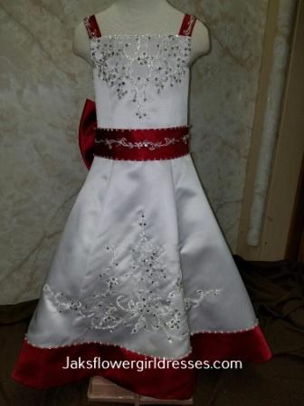 Red and White Embroidered Flower girl dresses