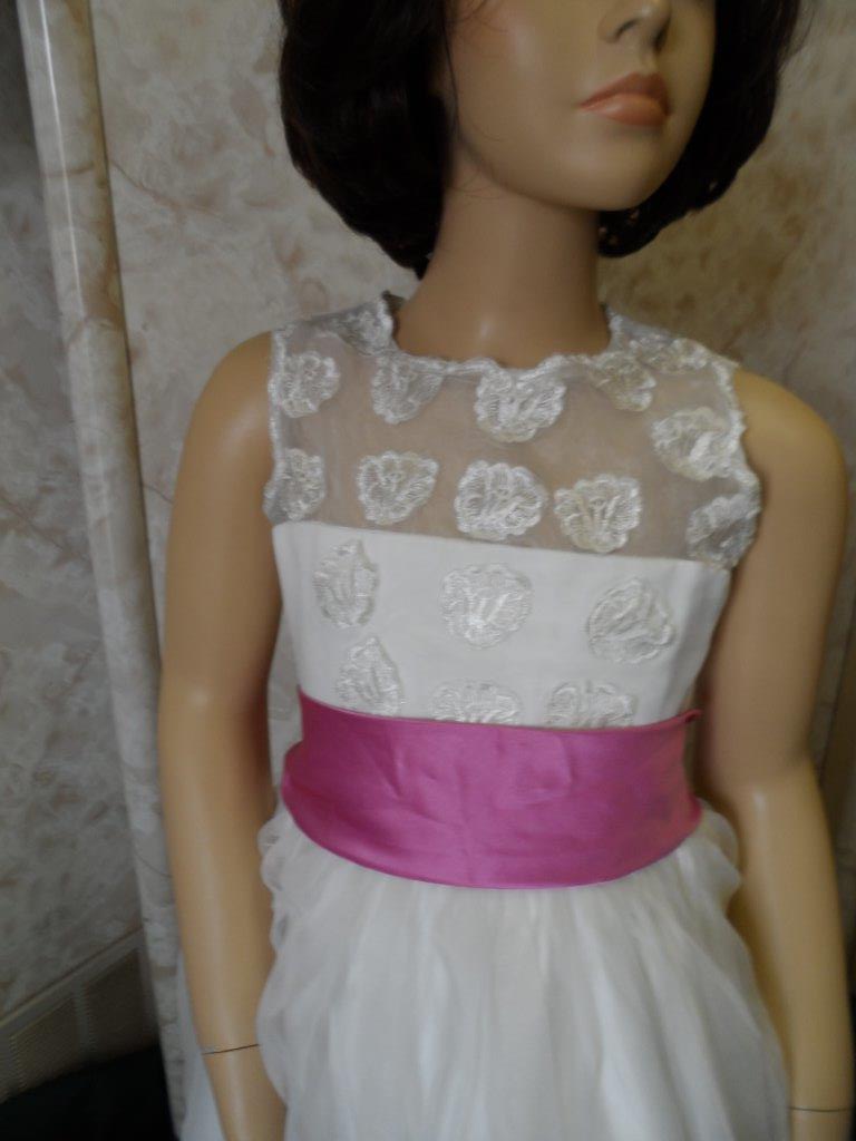 Light ivory minature bride dress with pink sash