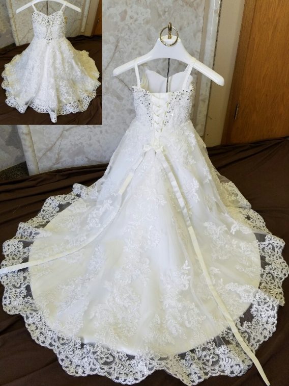 Child size 2 lace flower girl dress with train