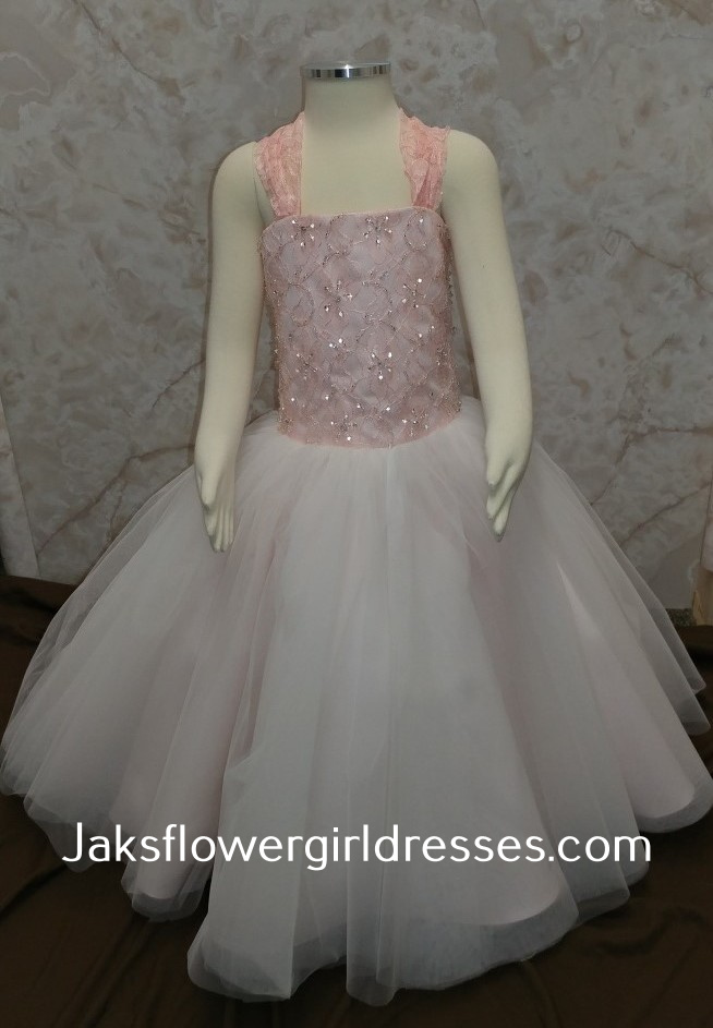 coral lace flower girl dress