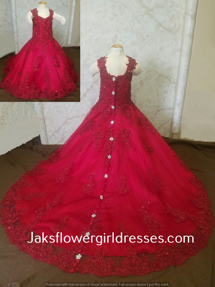 red lace flower girl wedding dress