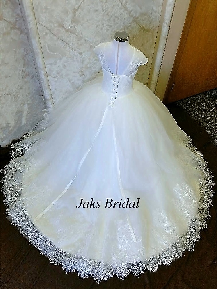 Lace flower girl ball gown beaded sash