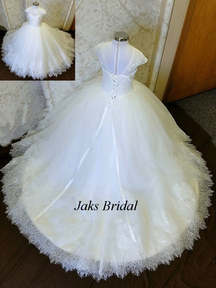 Lace flower girl ball gown beaded sash
