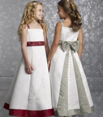 Red and White Embroidered Flower girl dresses