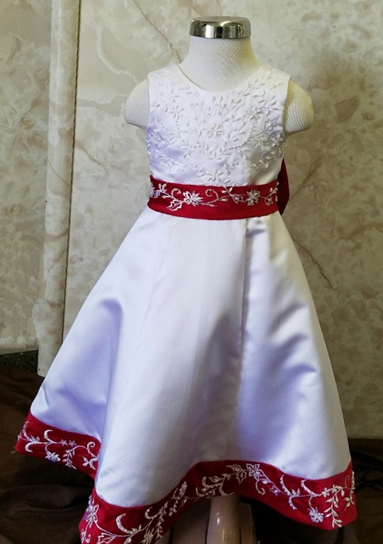 red and white floor length flower girl dresses