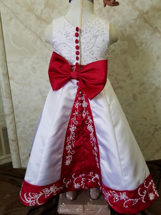 red and white floor length flower girl dresses