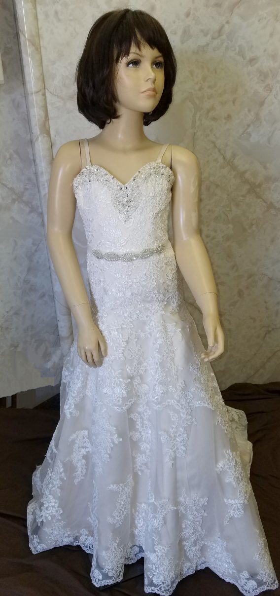Lace flower girl dress with beaded sash