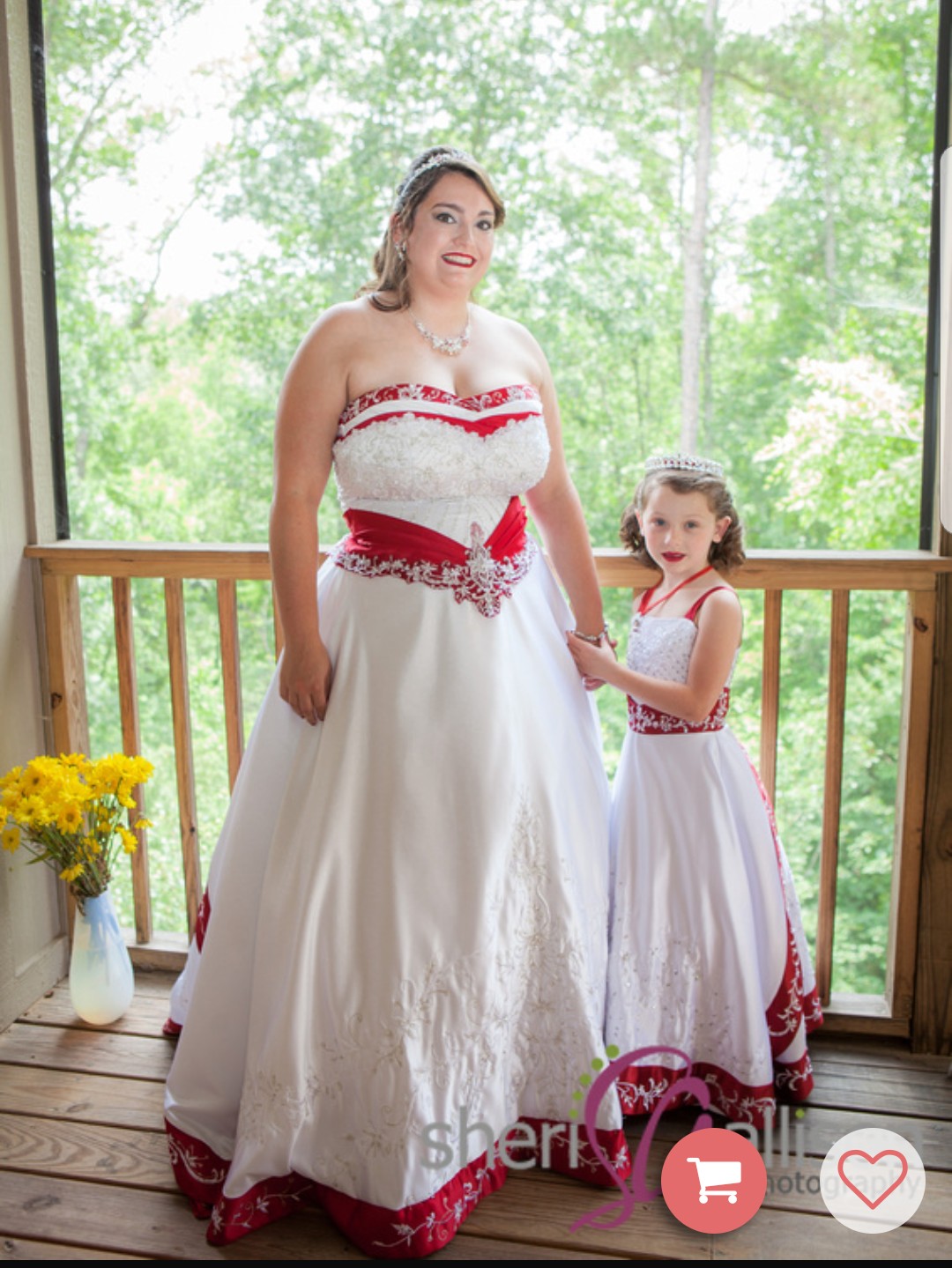 white and apple red flower girl wedding dresses