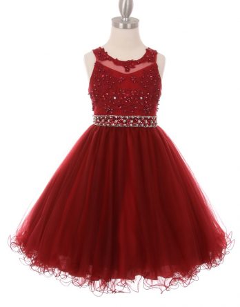 Little girl party dresses. Rhinestone pearl beaded lace top, wired mesh short dress. Tween party dresses for girls 4-16.