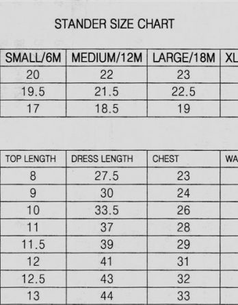 calla dress size chart
