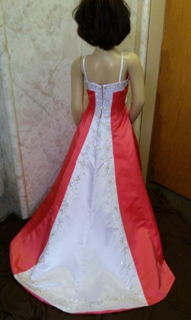 white and coral flower girl dress with train
