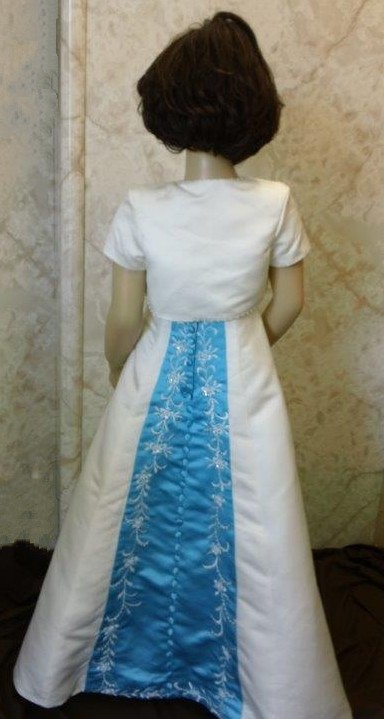 Pool blue and white long flower girl dress with jacket.