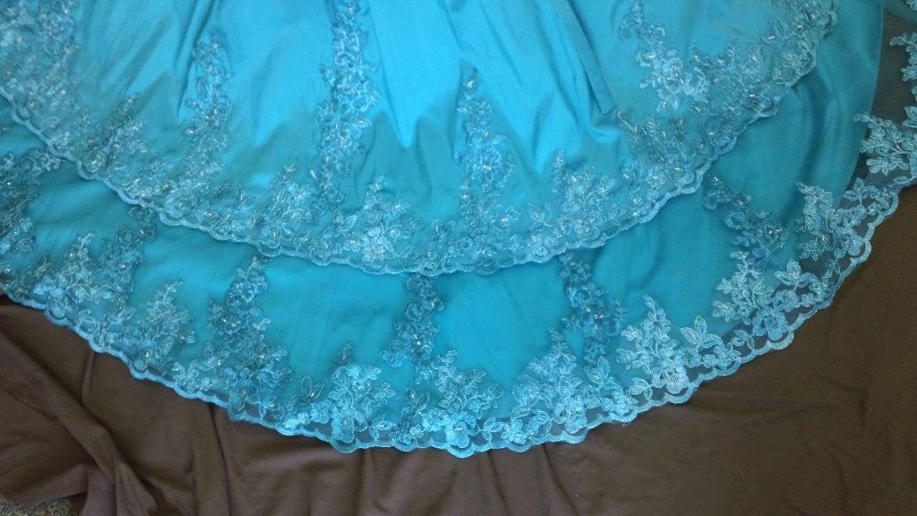 turquoise lace flower girl dress with train