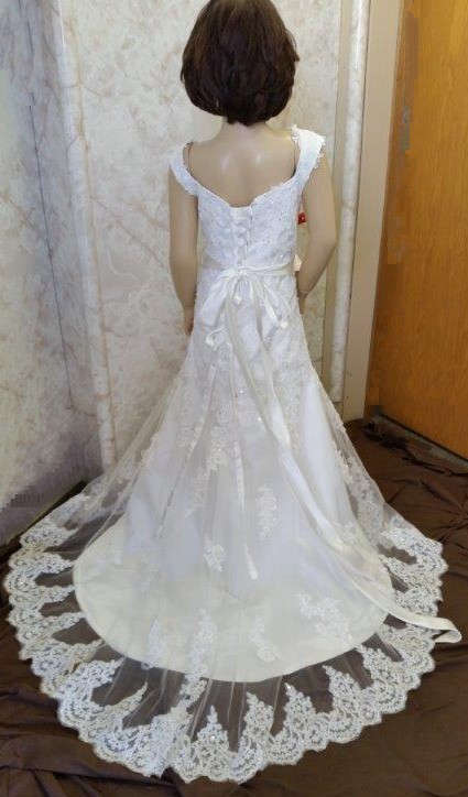 flower girl dress with lace train