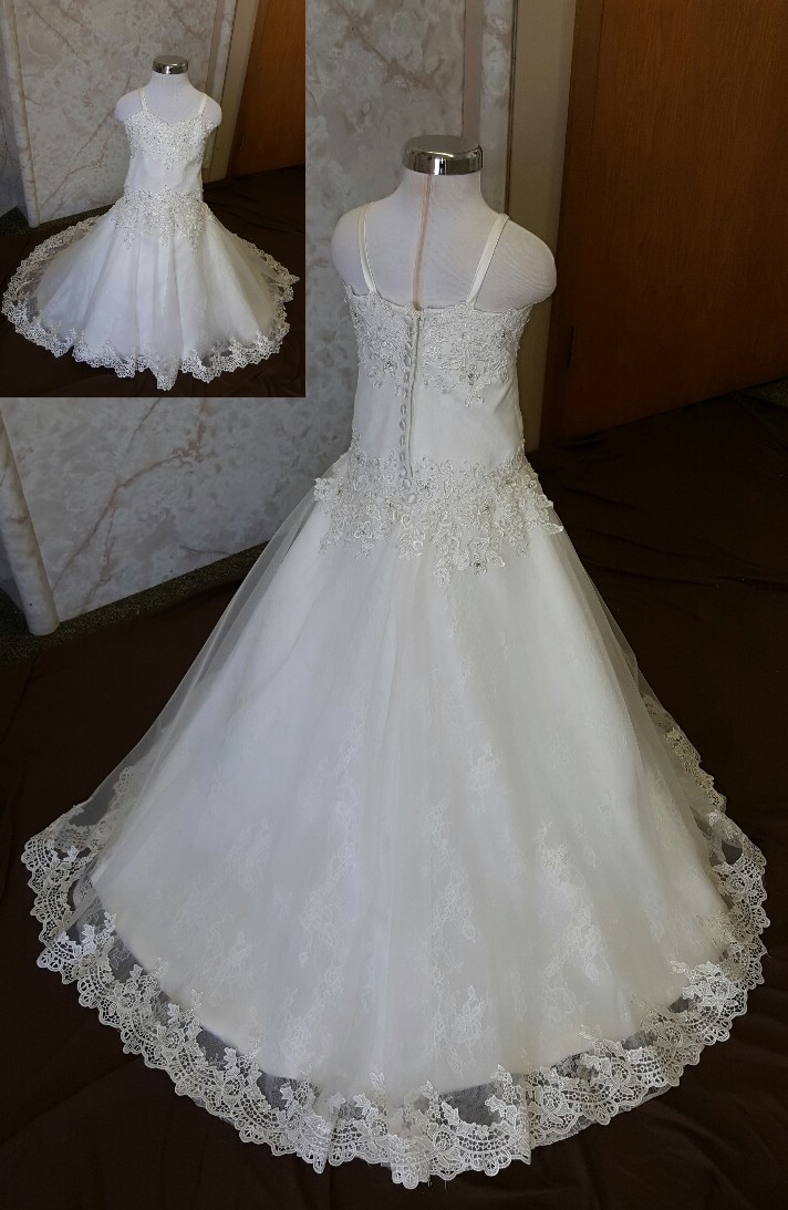 Infant flower girl dress with lace train