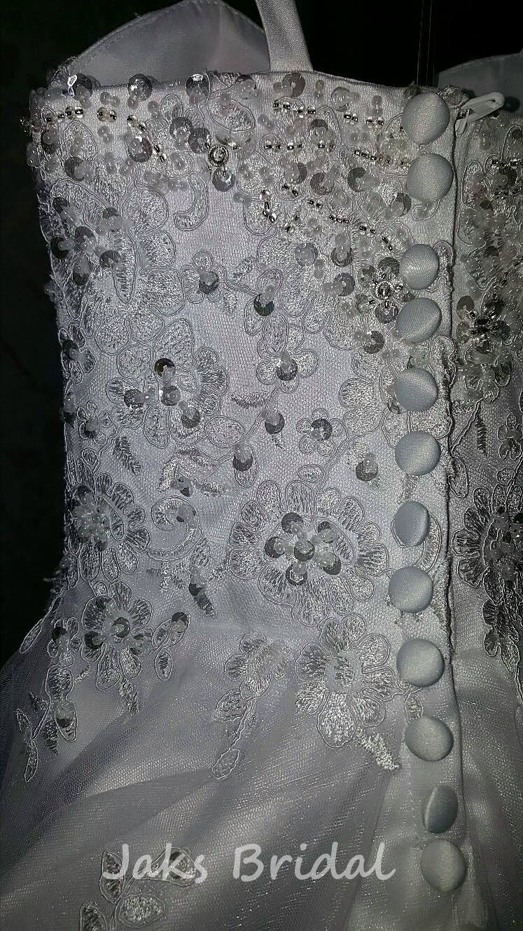 lace flower girl dress with covered buttons over zipper