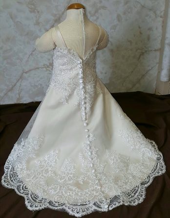 Lace infant flower girl dress with train, infant size 3 months.