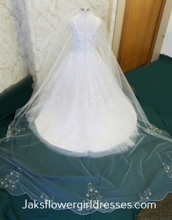 White flower girl dress with cathedral veil