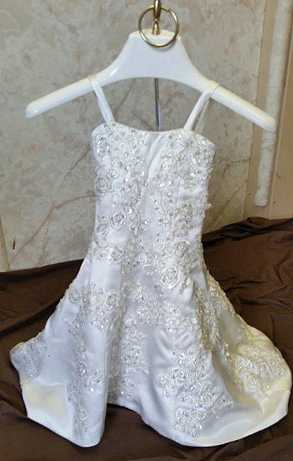 A lace flower girl dress for this 3 month size girl.