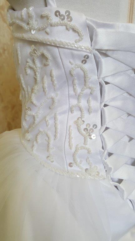 white flower girl dress with corset back