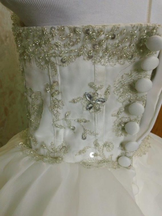 jeweled bodice dress with layered skirt