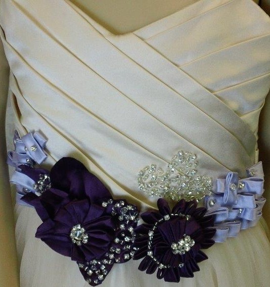 ivory flower girl dress with purple flowers