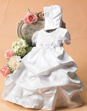white satin christening gown