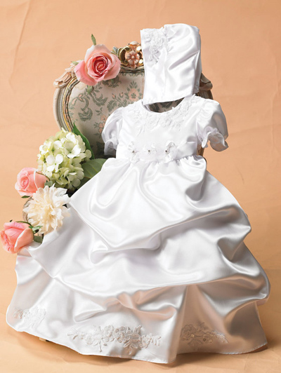 white satin christening gown