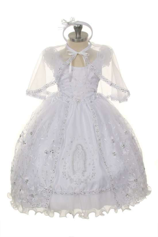 Babies christening gowns with Mary embroidered on front of the skirt
