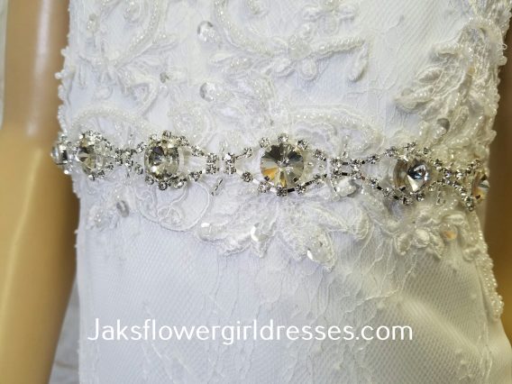 flower girl dress with lace applique, and beading