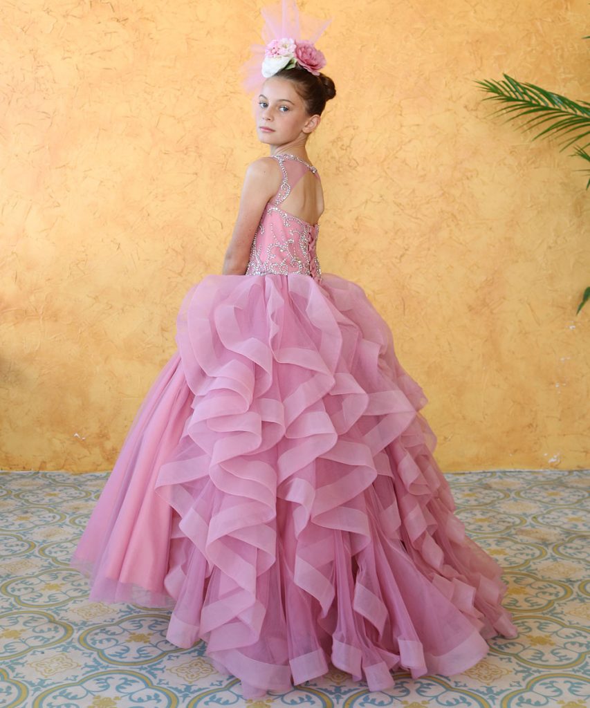 girls ruffle pageant gown