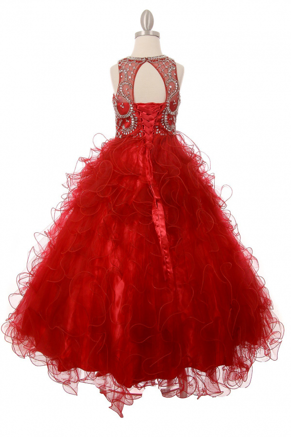 rhinestone bodice red pageant dress