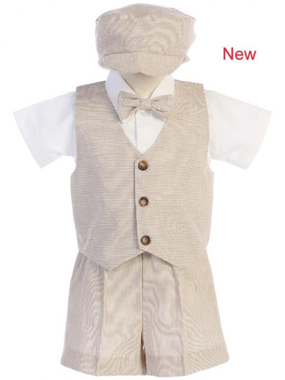 Little Boys Khaki Vest Shorts Hat Easter Outfit