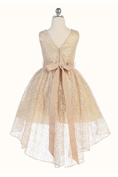 Hi-low allover lace dress in taupe