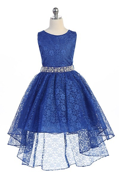 Hi-low allover lace dress in royal blue