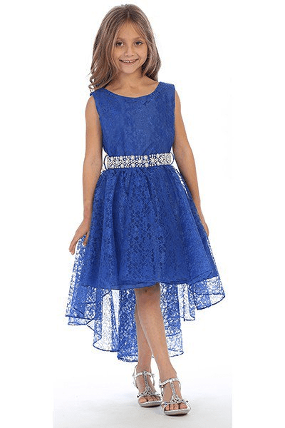 Hi-low allover lace dress in royal blue