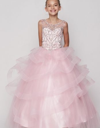 Beaded Gown with Horsehair Layered Flower Girl Dress