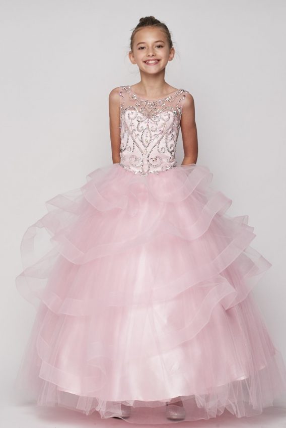 Beaded Gown with Horsehair Layered Flower Girl Dress