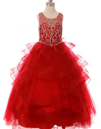 scarlet red formal pageant dresses for girls and juniors.